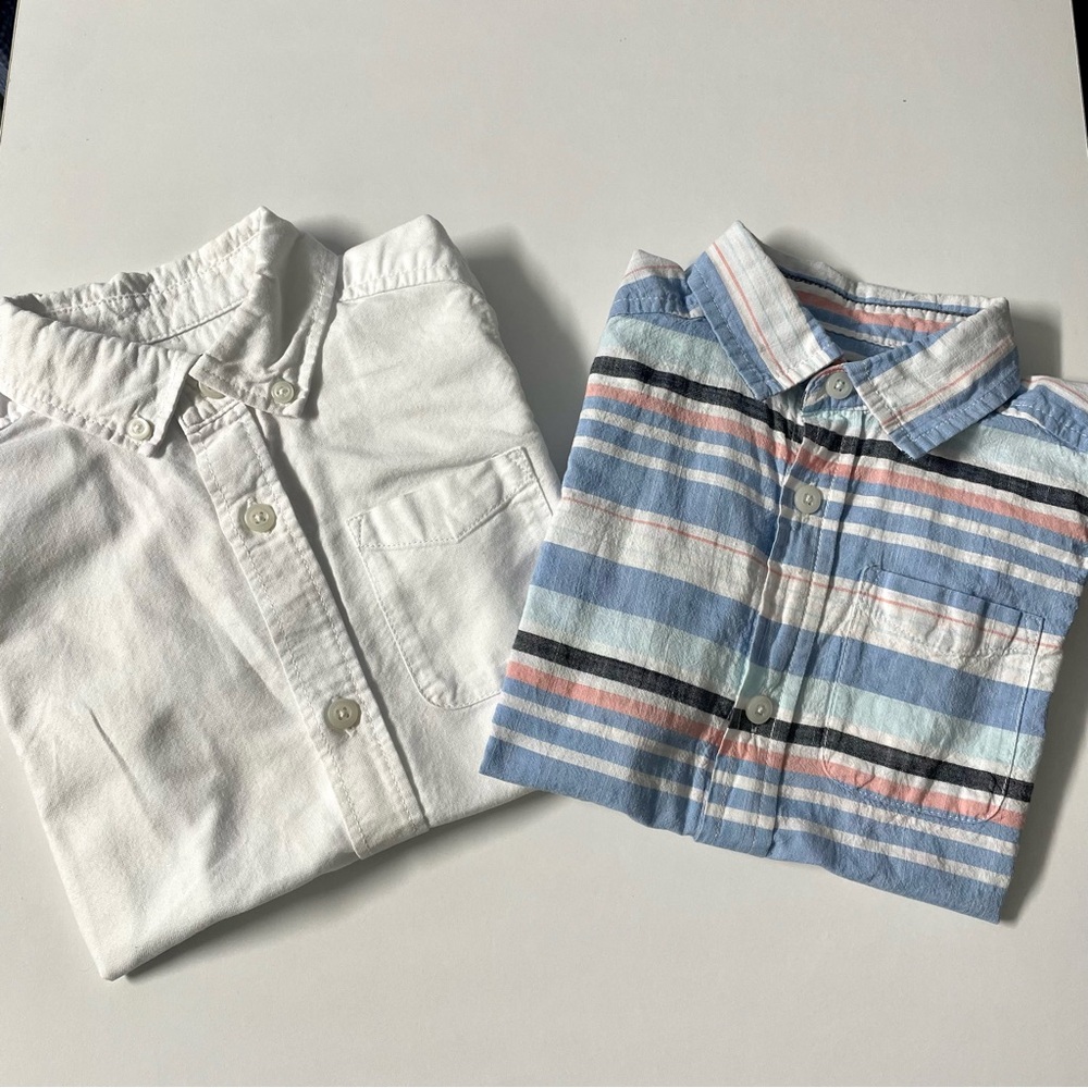 The Children's Place White and Blue Button Down Shirts, 2-Pack.
